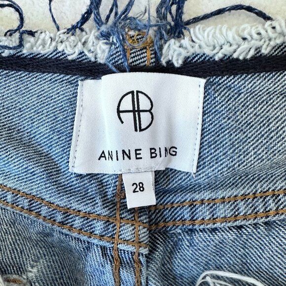Anine Bing Gavin Raw Hem Cut Off Denim Shorts Size 28 Medium Wash Blue - Picture 3 of 13